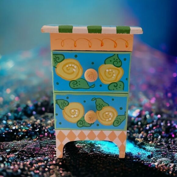 Milson & Louis Hand Painted Jewelry Box Chest Of Drawers Colorful Shabby READ - Picture 1 of 16